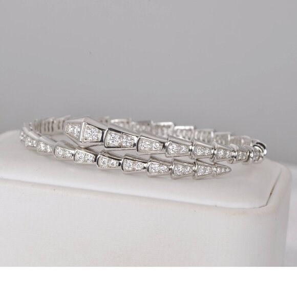 Certified Moissanite Diamond Snake Serpentine Bangle 7" - Picture 1 of 5